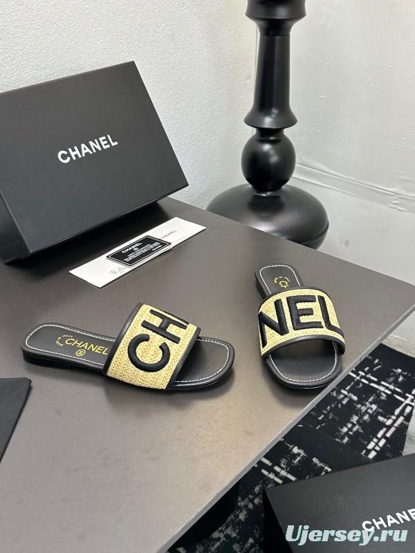 2025 Slippers Chanel Yellow Black Fabric Slide