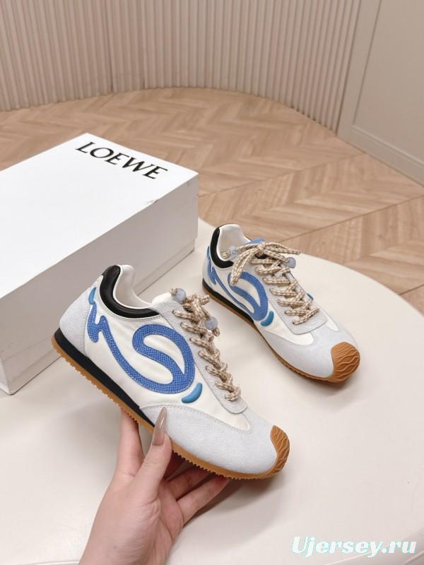 2025 Unisex Loewe White Blue Suede Mesh Casual Sneakers KFY00300