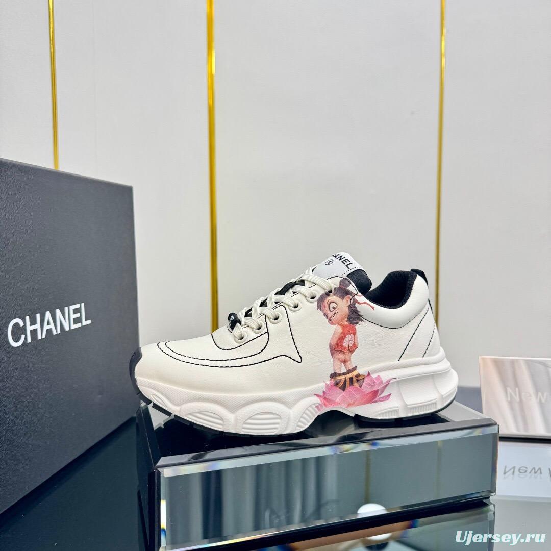 2025 Women Chanel White Leather Sneakers Nezha Pattern