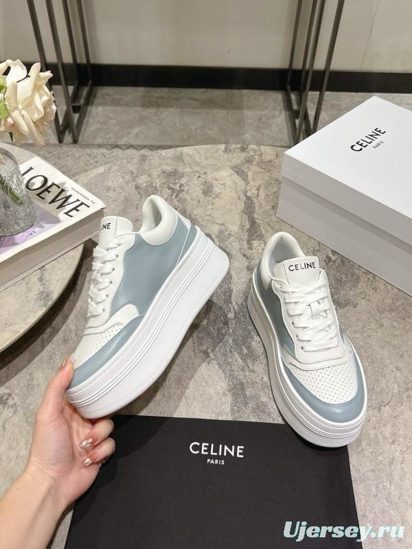 2025 Women Celine Blue White Leather Mesh Sneakers
