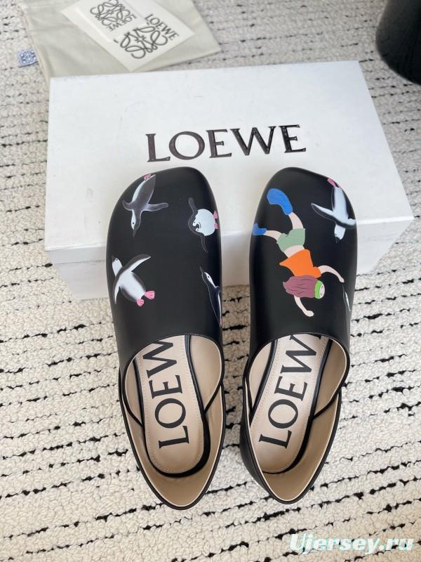 2025 Women Loewe Black Leather Loafers Painted LY00270