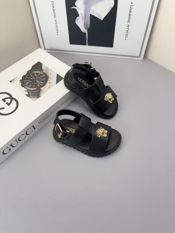 2025 Kids Versace Black White Leather Sandals