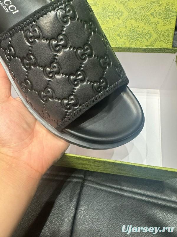 2024 Slippers Gucci Black Leather Slippers MJ00200