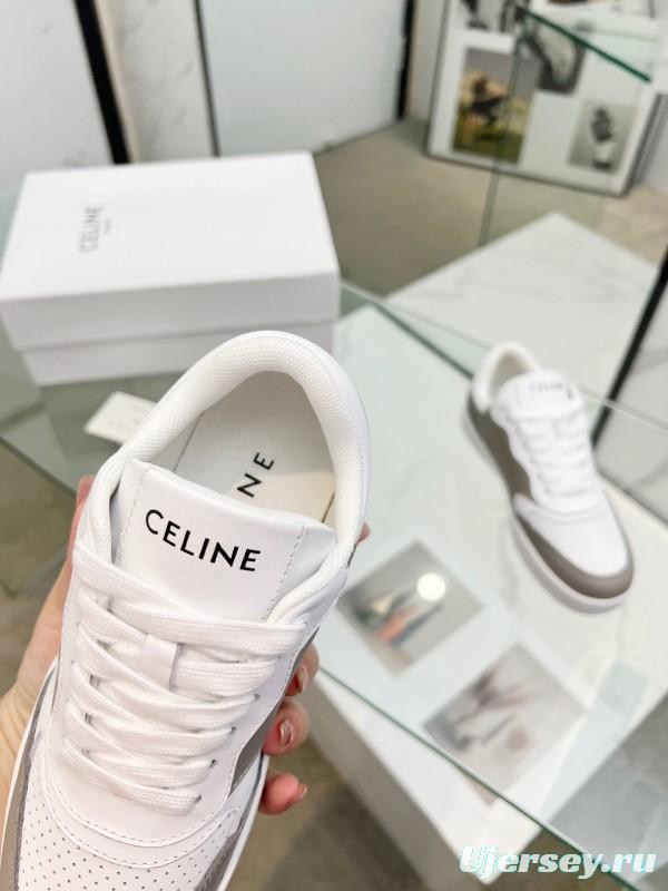 2025 Unisex Celine White Grey Leather Sneakers KFY00260