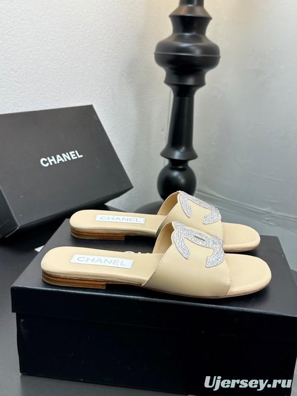 2025 Women CHANEL Beige Leather Slippers