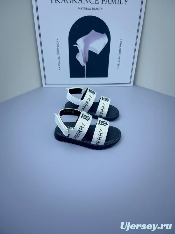 2025 Kids Burberry White Black Leather Sandals
