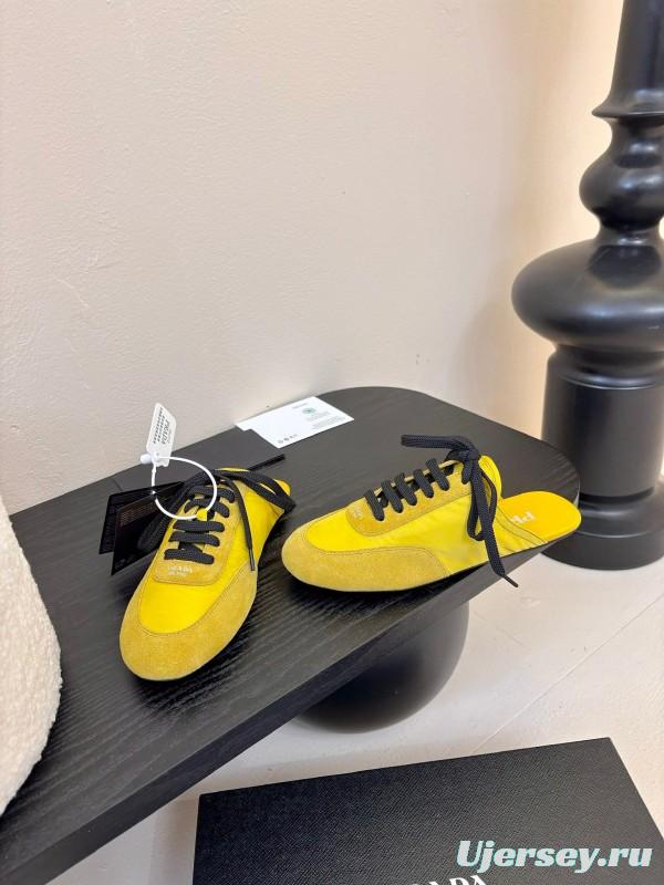 2025 Women Prada Yellow Black Suede Leather Sneakers