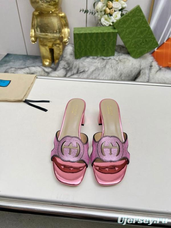 2025 Gucci Pink Leather Slippers