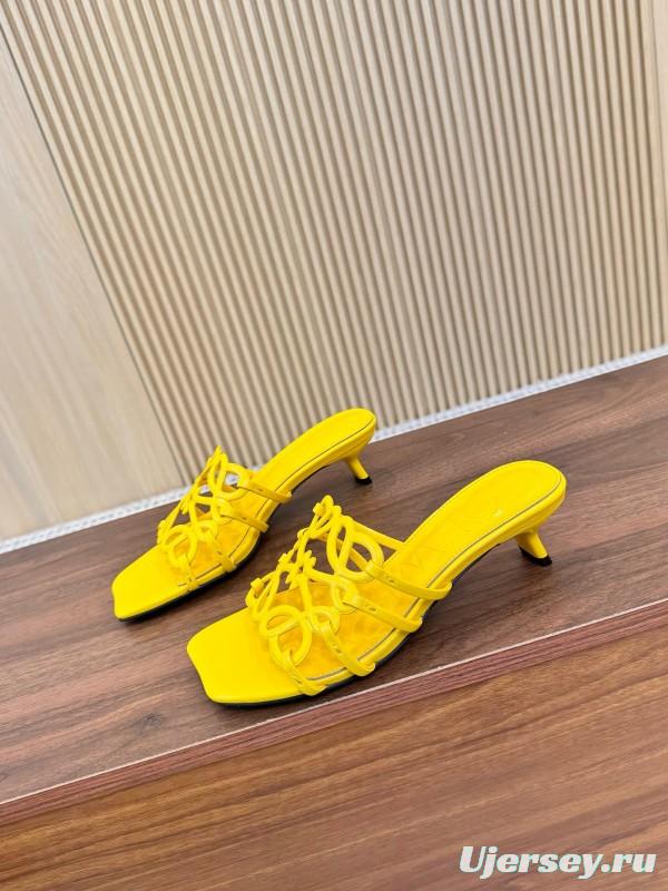2025 Women Loewe Yellow Leather Heeled Mules LY00250