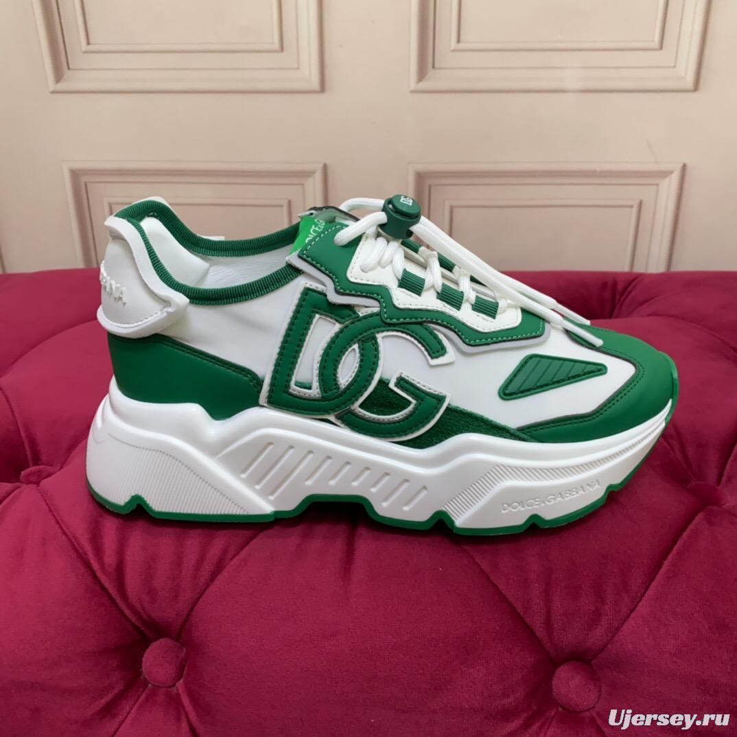 2025 Unisex Dolce & Gabbana Green White Leather Lycra Sneakers DG LY00330(F)/LY00340(M)