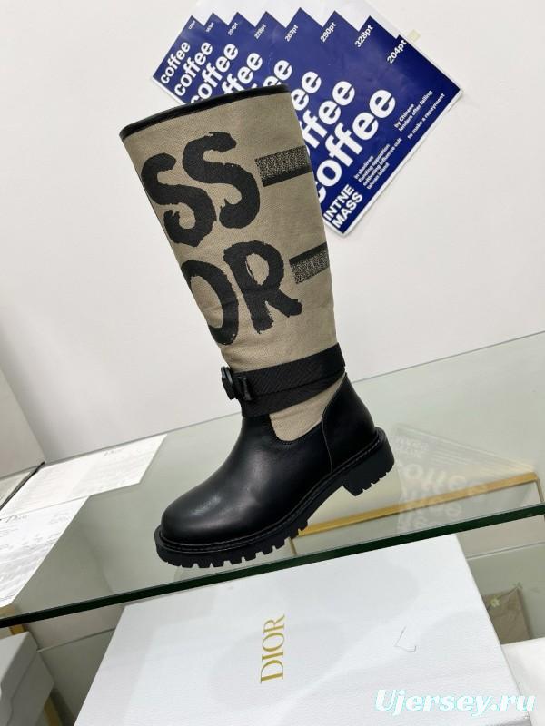 2024 Women Dior black beige leather canvas boots MJ00350