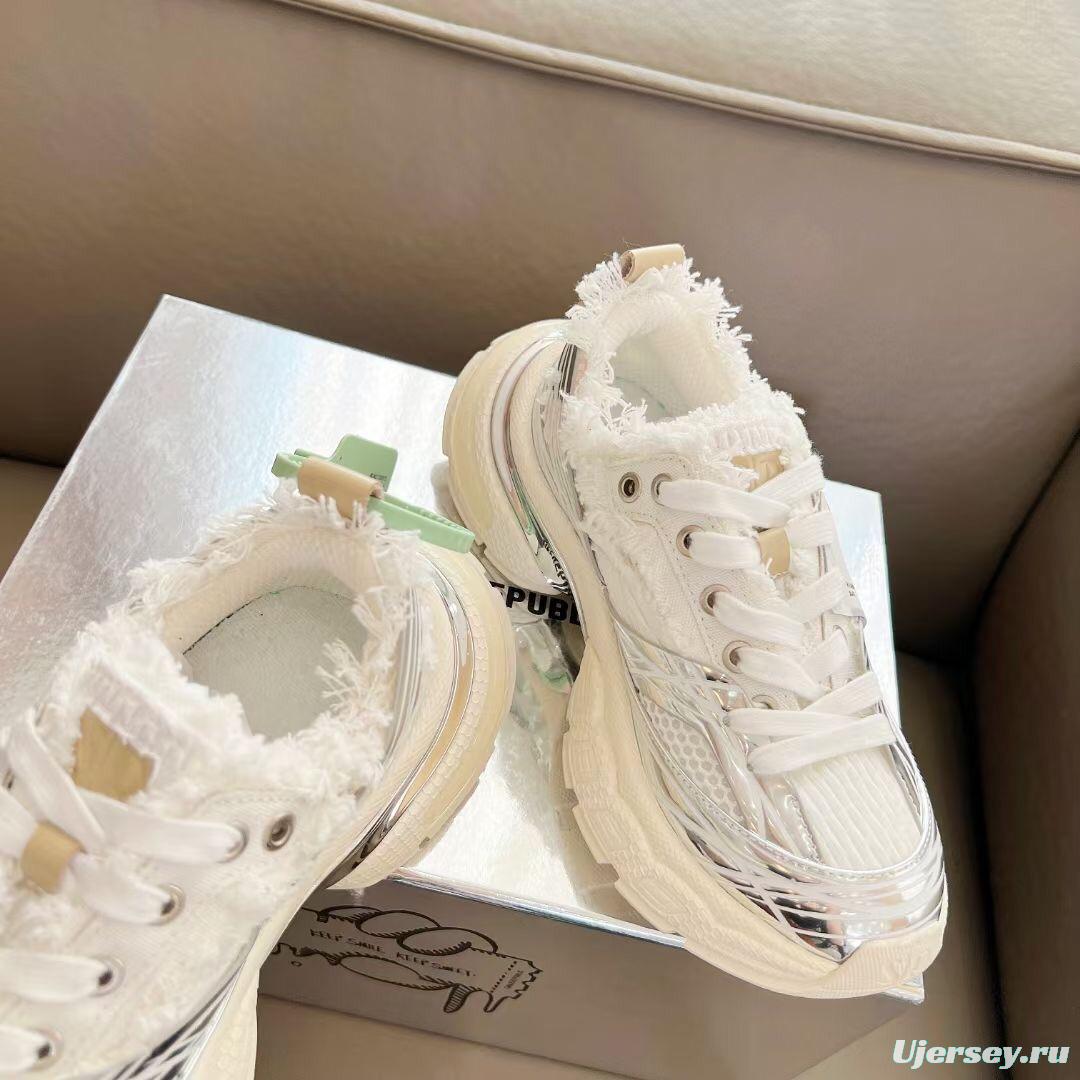 2025 Unisex Smilerepublic White Silver Mesh Leather Fur Sneakers