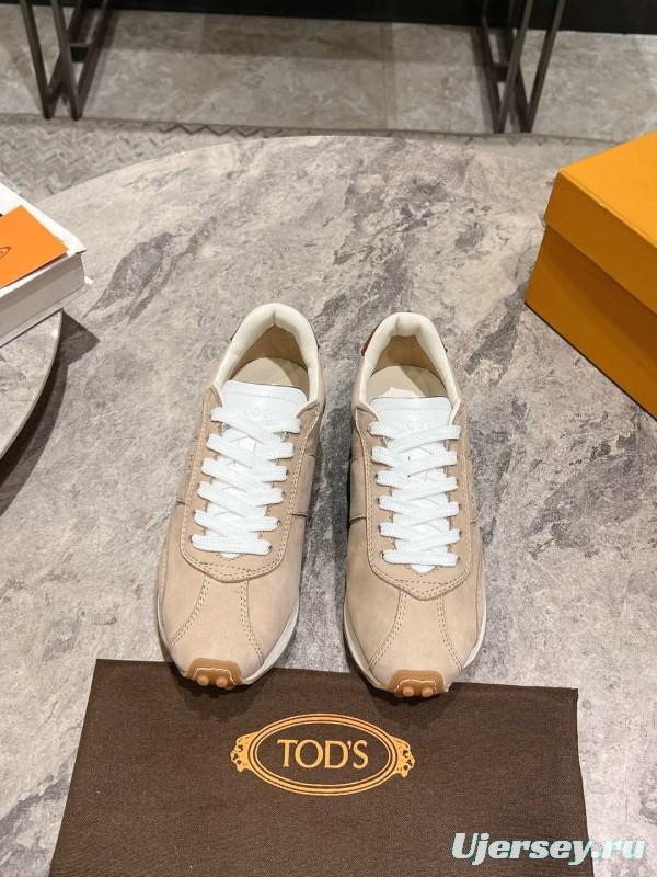 2025 Women TOD'S Beige Leather Suede Sneakers KFY00350
