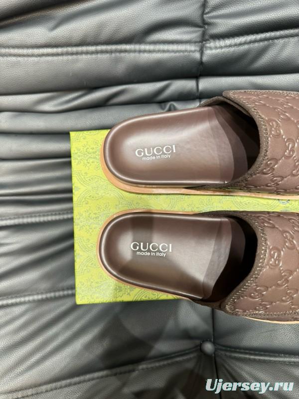 2024 Slippers Gucci Brown Leather Slippers MJ00200