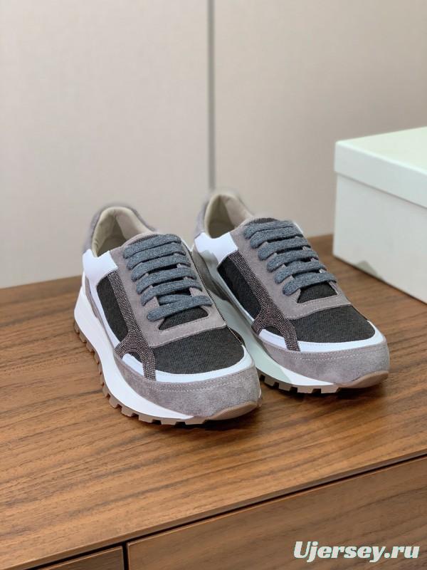 2025 Unisex Brunello Cucinelli Black Grey White Suede Leather Casual Sneakers LY