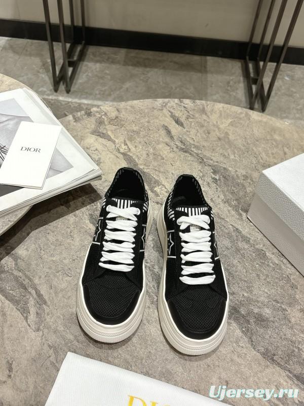 2025 Women Dior Black White Knit Leather Platform Sneakers KFY00330