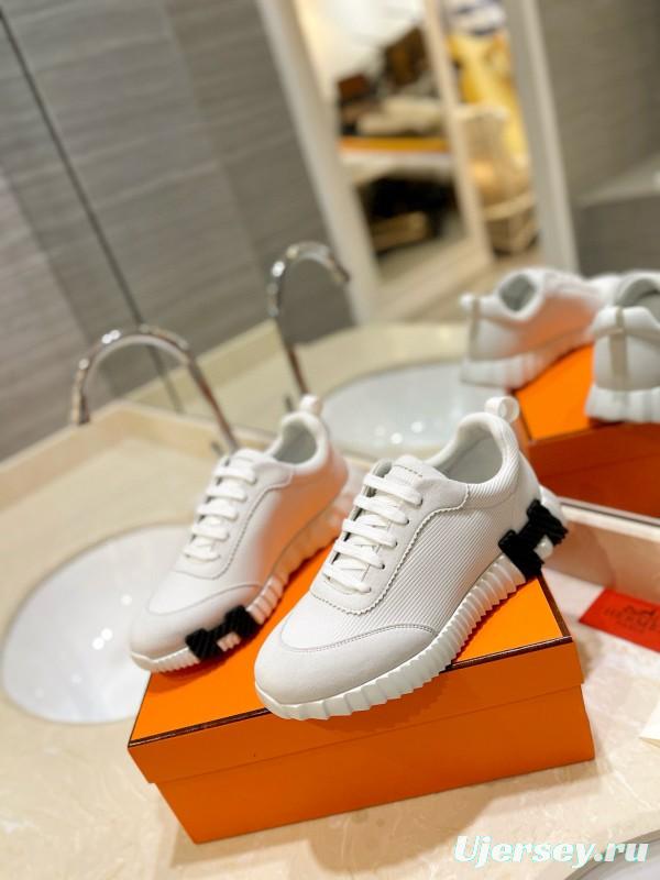 2024 Unisex Hermès White Imported Kipskin Silk Leather Casual Sneakers MJ00320