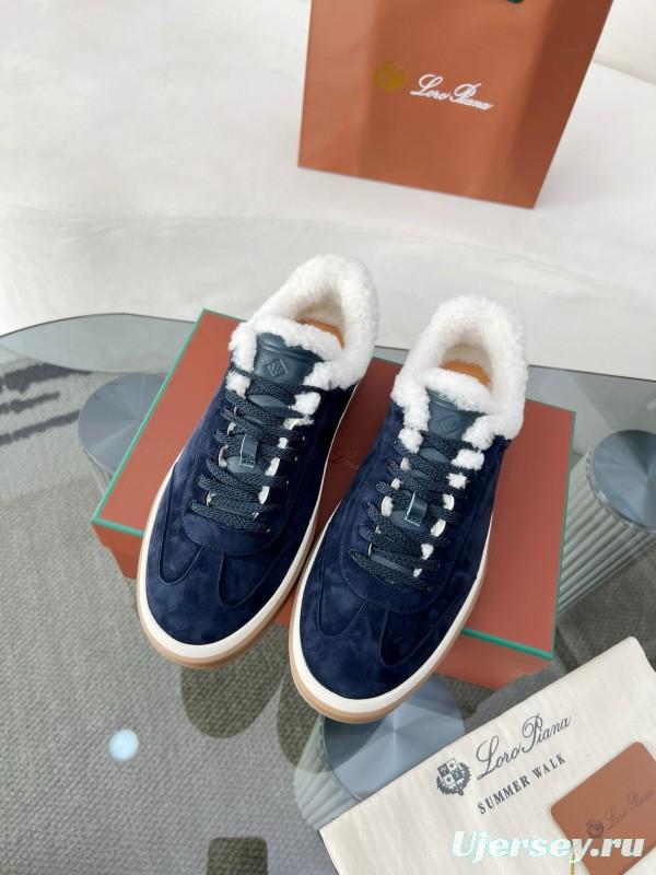 2024 Women Le Parmentier Navy Suede Shearling Sneakers MJ00350