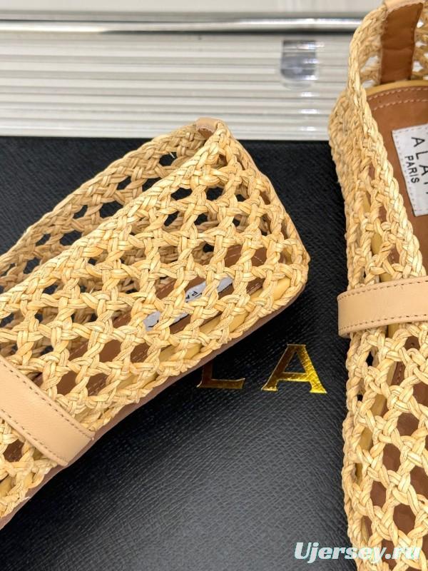 2025 Women AlAIA Beige Woven Leather Mary Jane