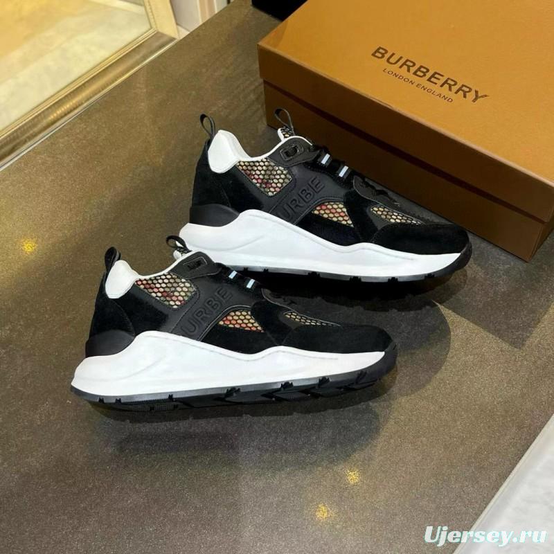 2025 Unisex Burberry Black White Suede Leather Cotton Sneakers Vintage MJ00380