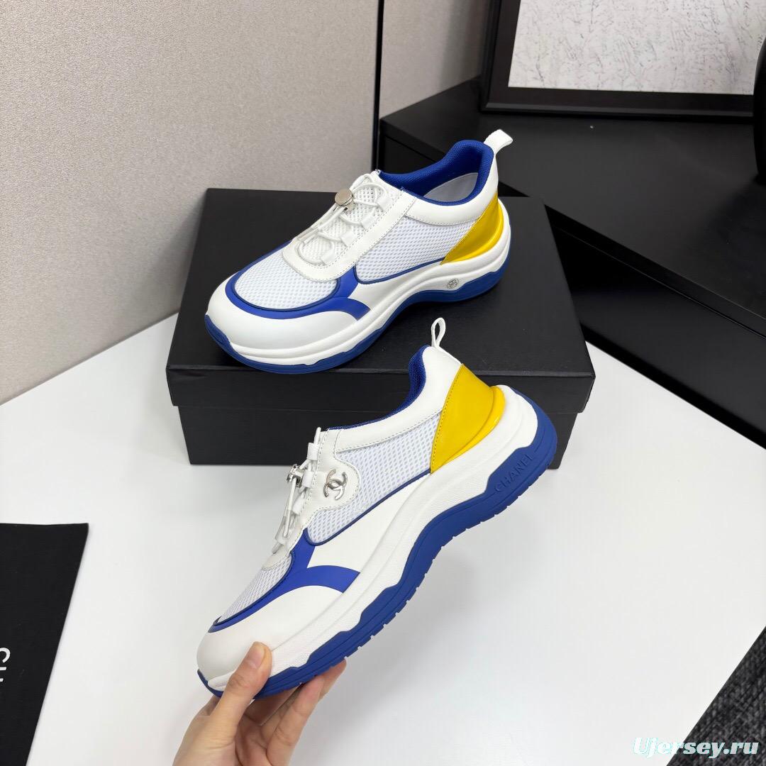 2025 Unisex Chanel White Blue Yellow Silk Leather Casual Sneakers Sports Shoes