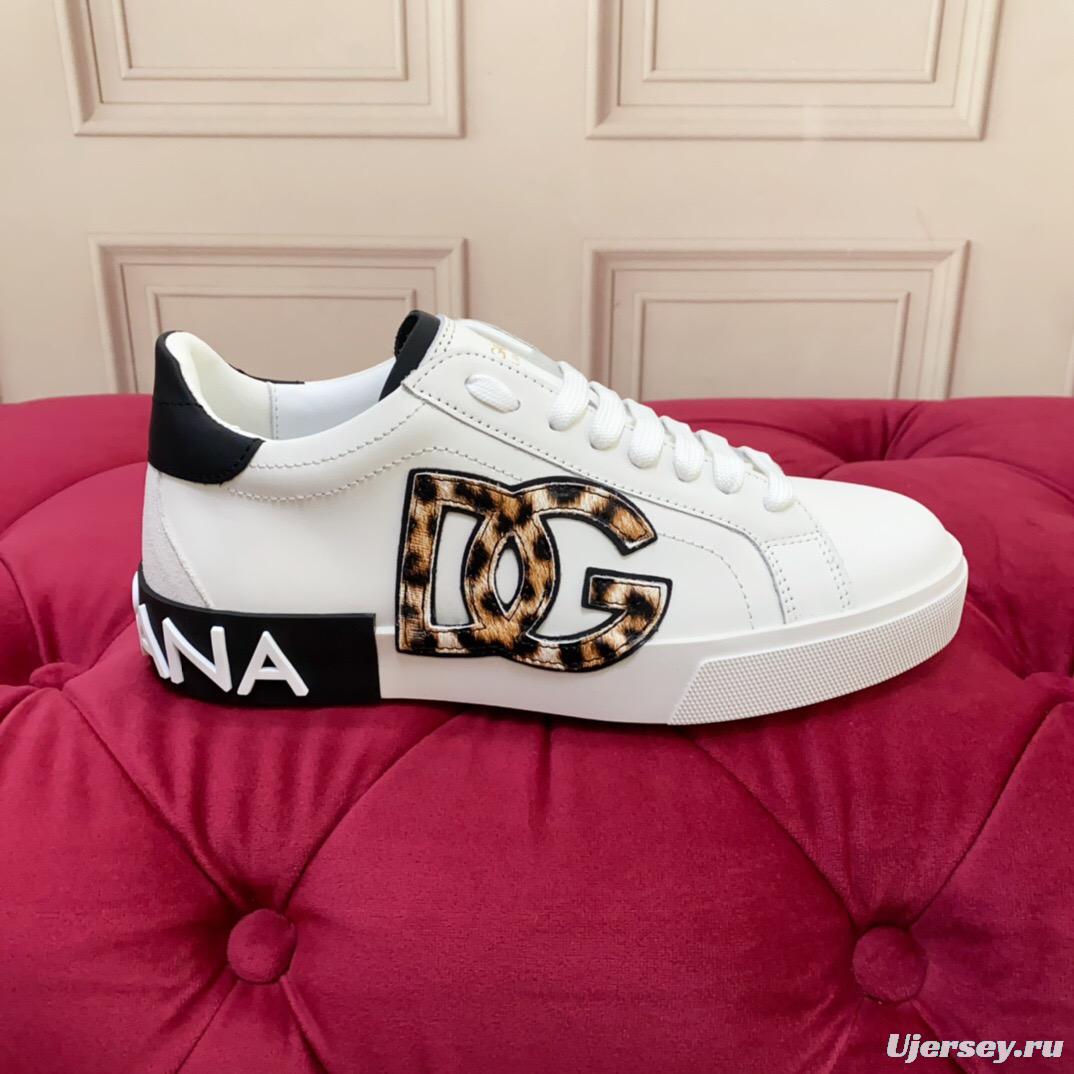 2025 Women Dolce & Gabbana White Leopard Print Leather Sneakers LY00300
