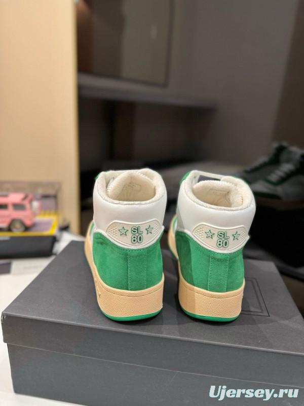 2024 Unisex Yves Saint Laurent White Green Leather Sneakers MJ00390