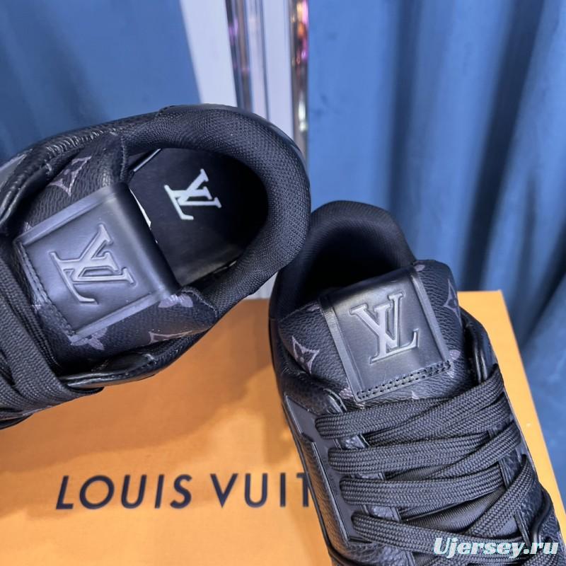 2025 Unisex Louis Vuitton Black Grey Leather Trainer