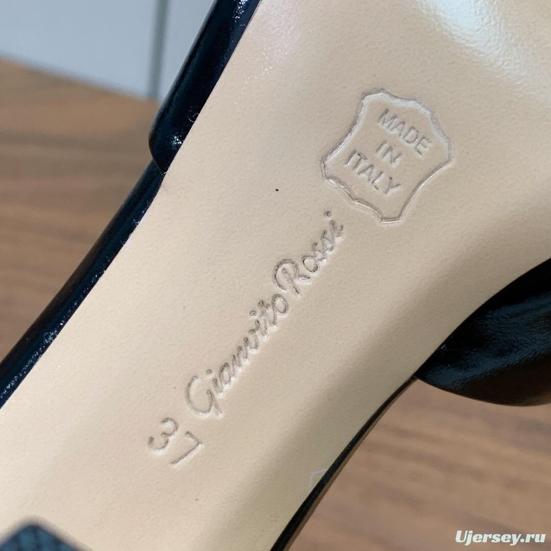 2025 Women Gianvito Rossi Black Leather Pointed High Heel Sandals