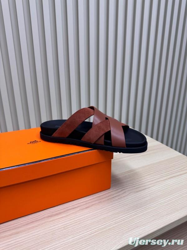 2025 Men HERMÈS Brown Leather Sandals