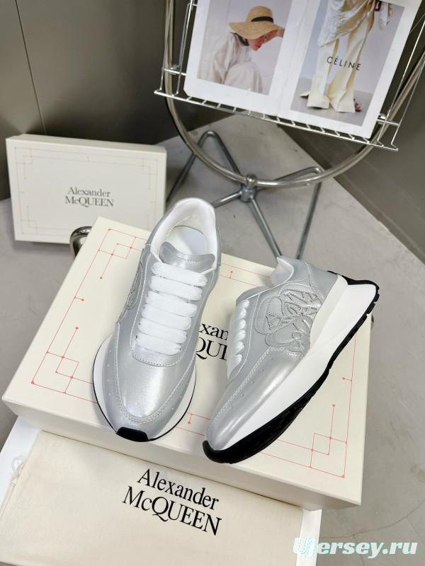 2024 Women ALEXANDER MCQUEEN Silver Leather Sneakers MJ00370