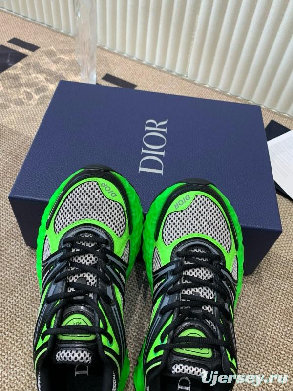 2024 Unisex Dior Green Black Leather Mesh Sneakers MJ00400