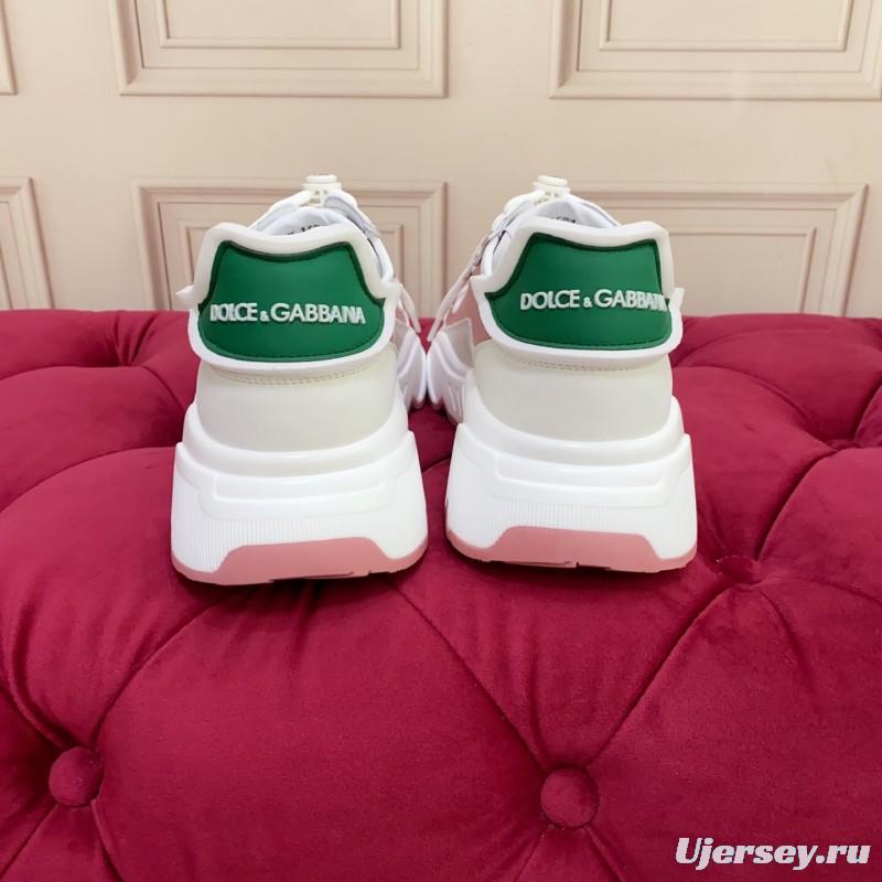 2025 Women Dolce & Gabbana White Pink Green Leather Sneakers LY00330(F)