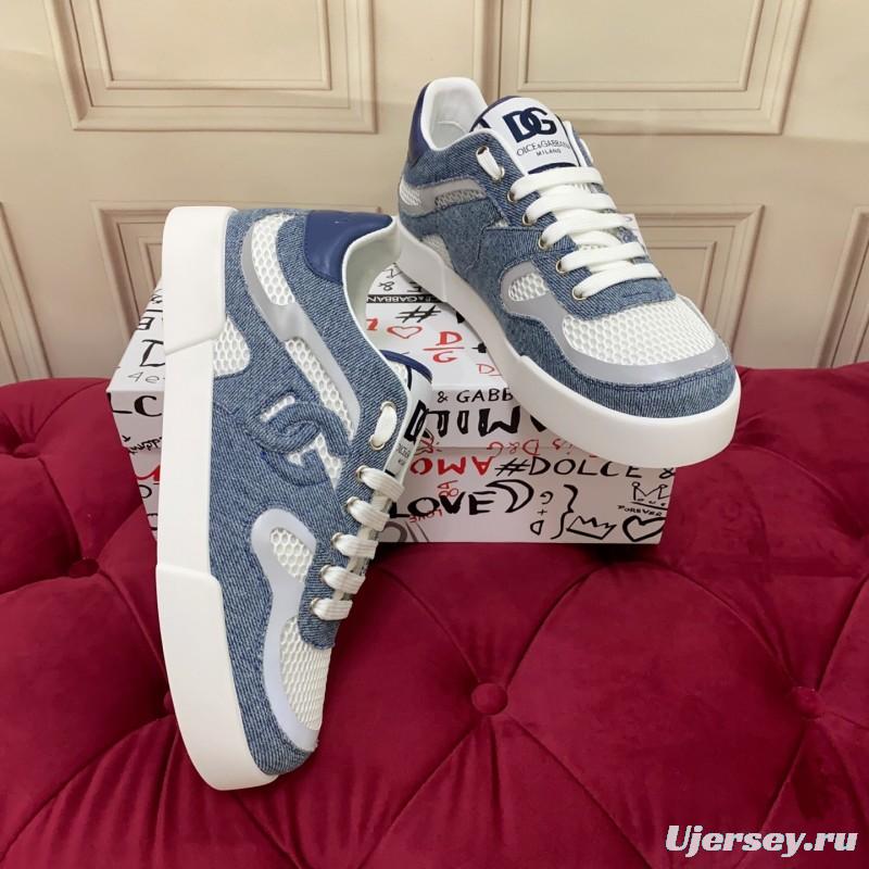 2025 Unisex Dolce & Gabbana Blue White Mesh Denim Sneakers