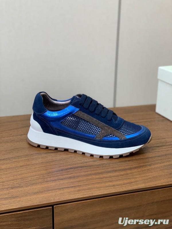 2025 Men Brunello Cucinelli Blue Navy Suede Mesh Casual Sneakers KFY00310