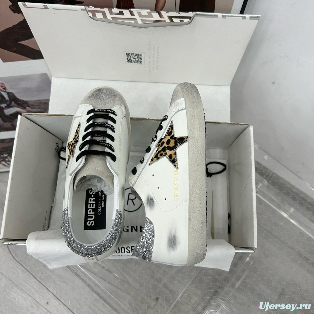 2025 Women GGDB White Black Leopard Print Leather Sneakers