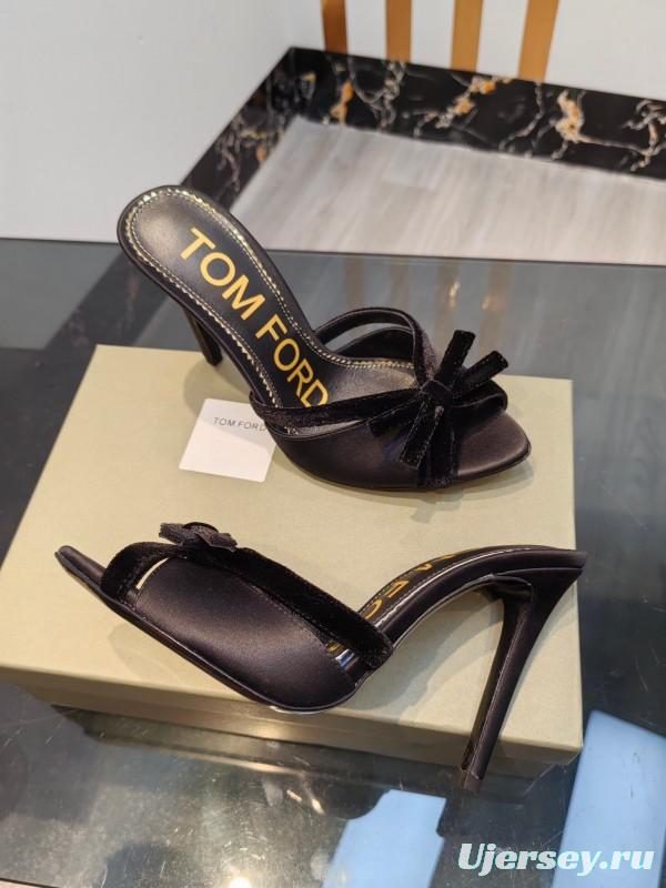 2025 Women TOM FORD Black Velvet High Heel Backless Sandals KFY00290