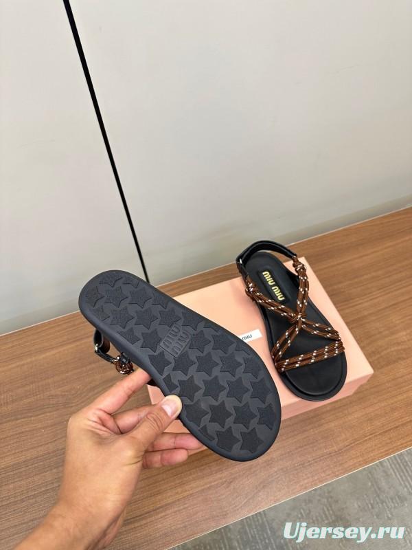 2025 Women Miu Miu Brown Leather Sandals