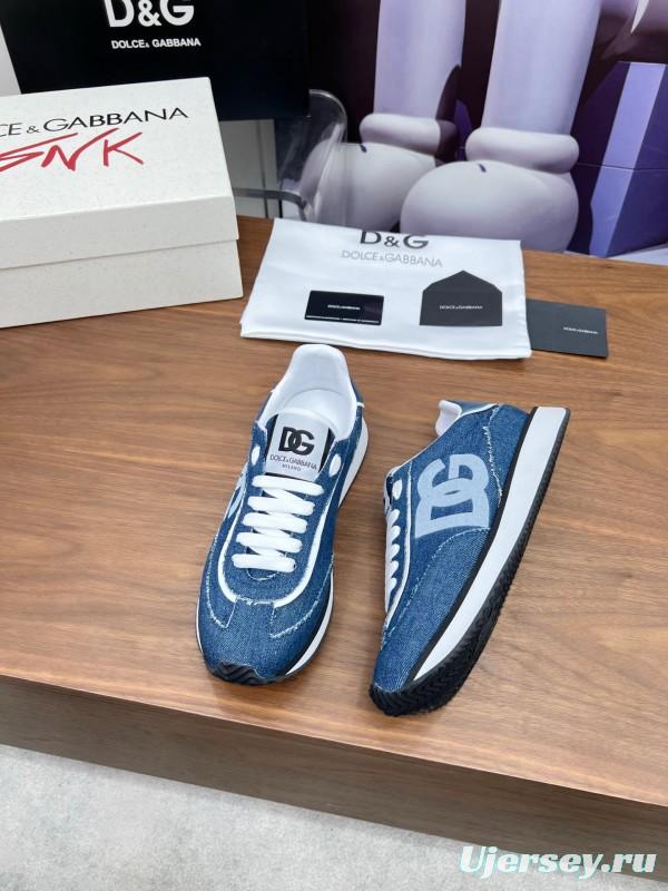 2025 Unisex Dolce & Gabbana Blue Denim Leather Sneakers LY00300