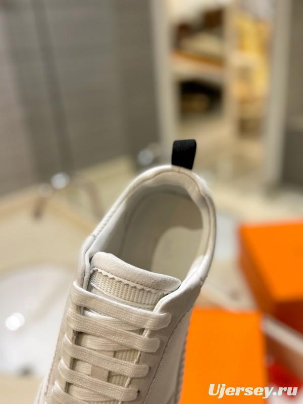 2024 Unisex Hermès White Imported Silk Calfskin Rain Cloth Casual Sneakers MJ00320