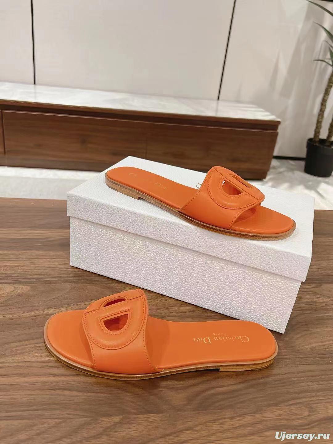 2025 Women Dior Orange Leather Slippers LY00260
