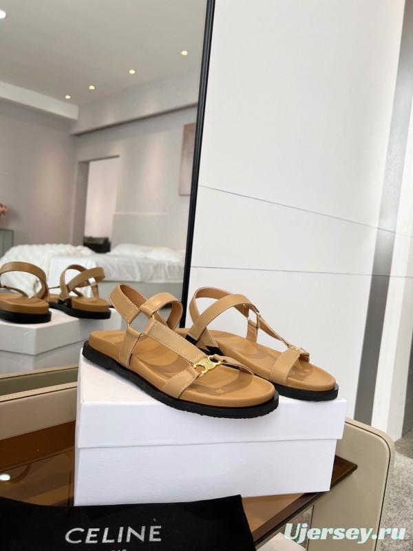 2025 Women Celine Beige Leather Sandals LY00220