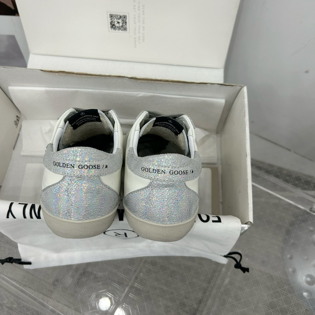2025 Women GGDB White Gold Glitter Leather Sneakers
