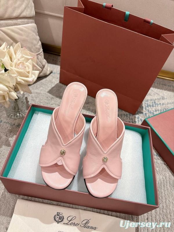 2025 Women Le Parmentier Pink Leather Heeled Sandals