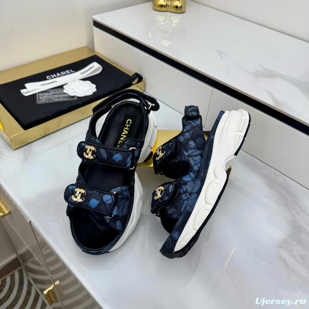 2025 Women Chanel Black Nylon Sandal Platform Chain LY00330