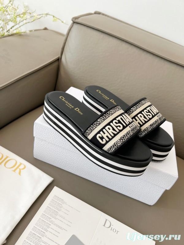 2025 Women Dior Black White Canvas Platform Sandals