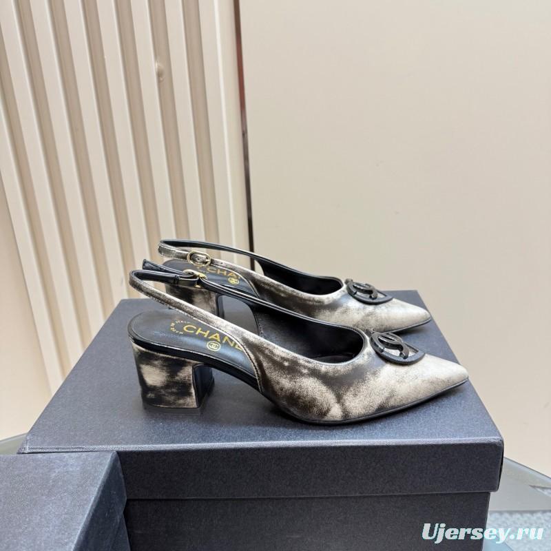 2025 Women Chanel Black Leather Slingback Pumps