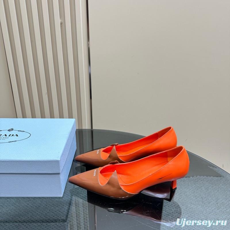 2025 Women Prada Orange Brown Leather Heels KFY00310