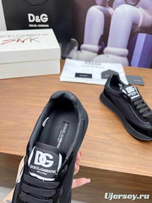 2025 Unisex Dolce & Gabbana Black Mesh Suede PU Sole Sneakers LY00300