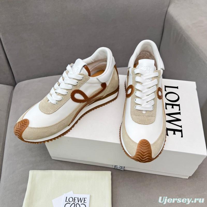 2025 Unisex Loewe White Beige Brown Leather Fabric Sneakers LY00270